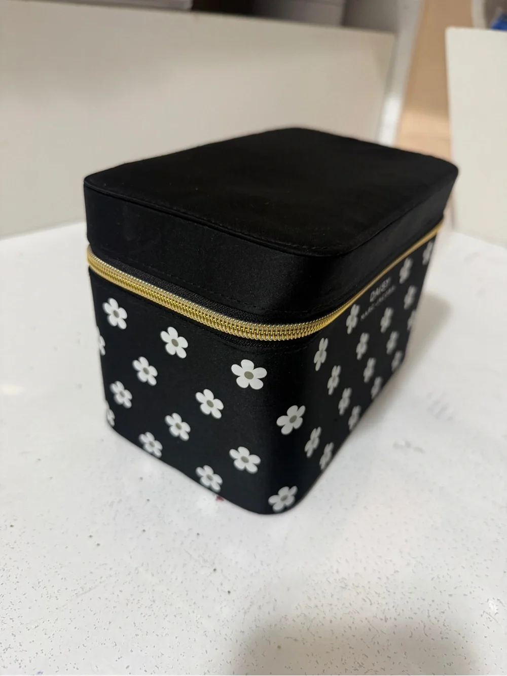 Marc Jacobs Black Daisy Makeup Train Case with Gold Zipper